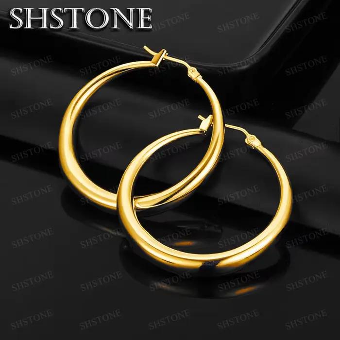 Boucles d'oreilles en or 18 carats, 3.4cm, cercle rond, à la mode, magnifiques, de haute qualité, bijoux classiques pour mariage, pour femmes
