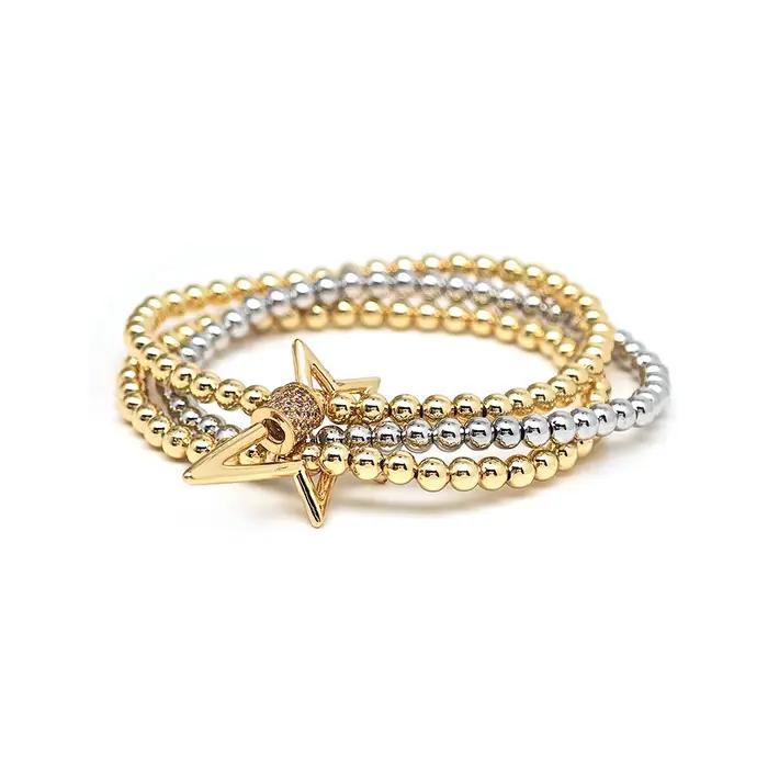 KKBEAD Bracelet empilable bijoux pour femmes 18K plaqué or perles élastique Pulseras cadeau zircone Bracelets porte-bonheur