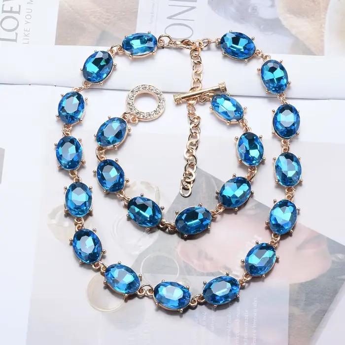 Ensemble de Bijoux en Pierres Précieuses pour Femme, Clip, Strass, Accessoires de Poméras, Perlé, Bleu, Verre, Violet, Bracelet, Collier