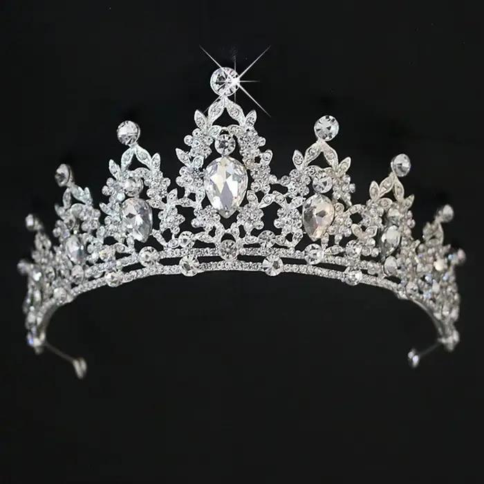 Diadème de cheveux de mariage en cristal, couronne de mariée, couleur argent, voile diadème, accessoires pour cheveux de mariage, couvre-chef, bijoux de tête