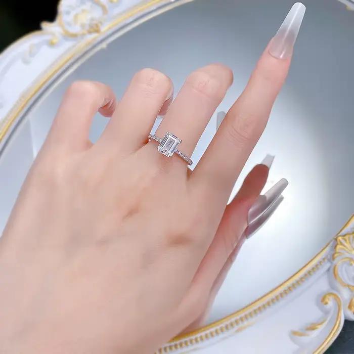 Wong Rain – bague de fiançailles en argent sterling 925, 6x8 MM, saphir taillé émeraude, diamants à haute teneur en carbone, pierres précieuses, bijoux fins