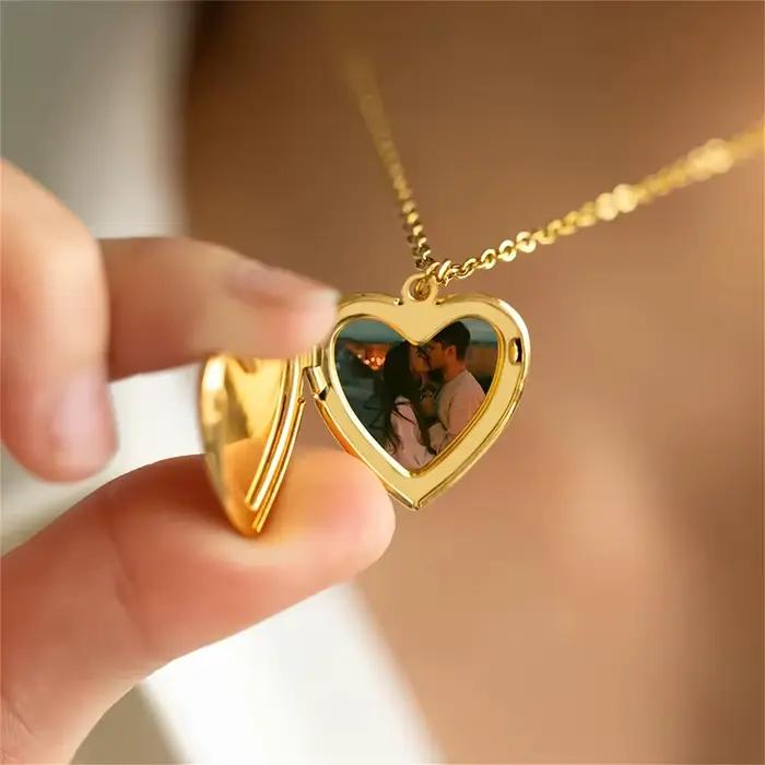 Collier avec pendentif médaillon en forme de cœur, Image personnalisée, chaîne à faire soi-même, pour hommes et femmes, bijoux cadeaux personnalisés, 1/2