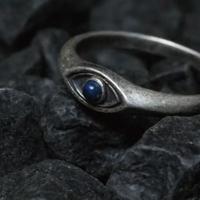 Bague en argent Lapis Lazumovies unisexe, style ethnique simple, œil de cheval, bleu pointu, vintage, tendance, fête, banquet, bijoux, cadeau