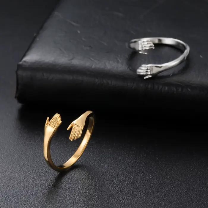 Amaxer – anneau de main de câlin aimant, Double main, ouvert, réglable, unisexe, bijoux pour l'amitié, les Couples d'amour