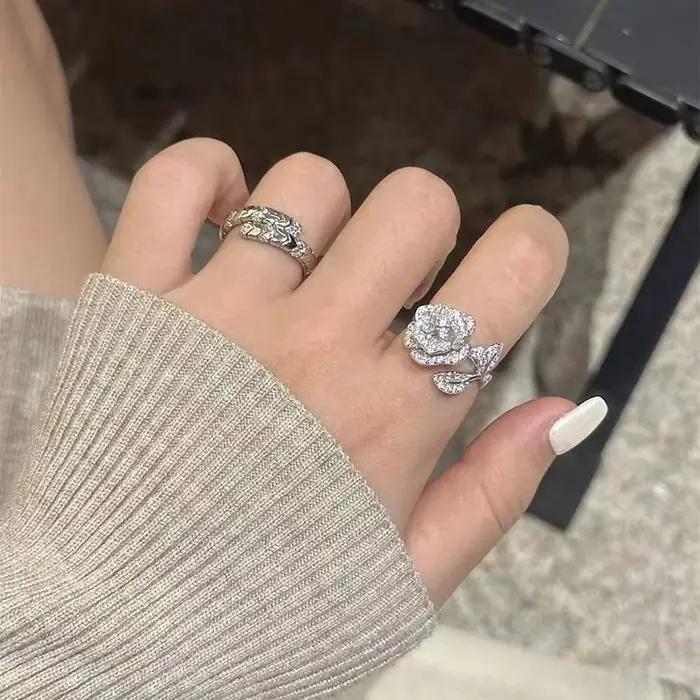 Bague Camélia avec diamant à haute teneur en carbone, 100% argent sterling 925 véritable, bagues de fiançailles et de mariage pour femmes, bijoux de mariée, cadeau