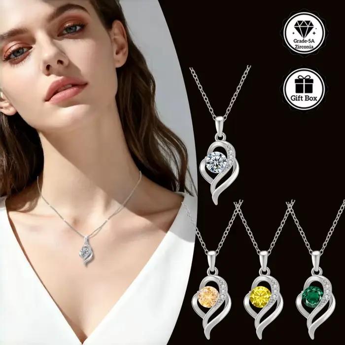 LAMVOICE bijoux pour femmes/collier hypoallergénique, cadeau de noël pour, collier en zircone 1 carat, bijoux de haute qualité