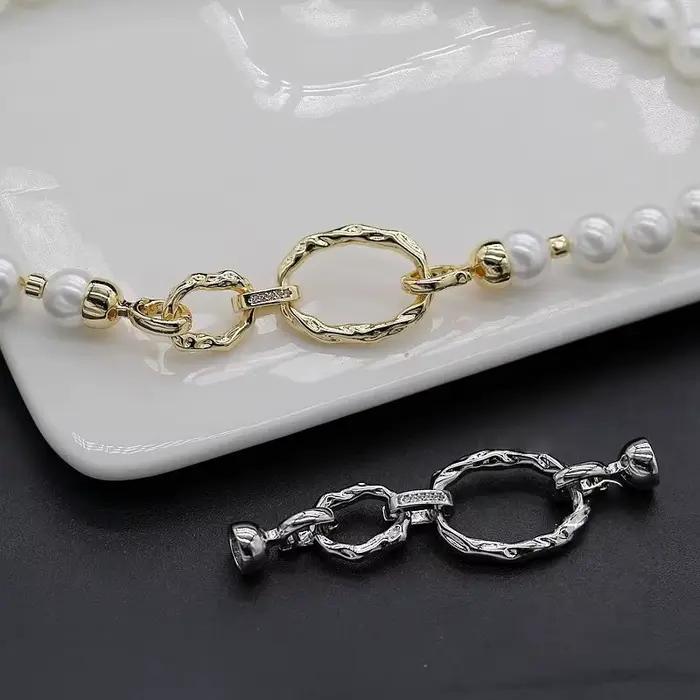 Chaîne de perles en cuivre plaqué or, grand et petit cercle, fermoir à Double rangée, accessoires de collier, matériel de fabrication de bijoux