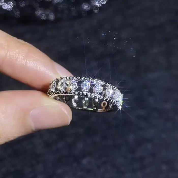 Bague Vintage en Or Blanc Massif 18 carats pour Femme, Bague de Mariage en Moissanite, Accessoire de Fête Superbe pour Anniversaire, Couleur D