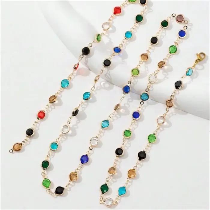 Collier bohème en verre coloré Long en forme de Y, chaîne de clavicule en métal, couleur or argent, fête de vacances d'été, bijoux de corps, cadeaux