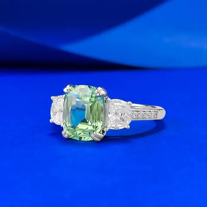 Wong Rain – bague en argent sterling 100% 925, coupe coussin, 7x9 MM, saphir de laboratoire, tourmaline, diamants à haute teneur en carbone, bijoux fins