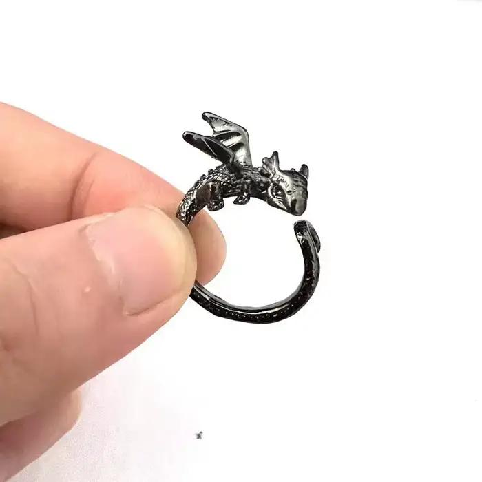 Bagues d'ouverture Vintage Dragon foncé pour hommes et femmes, Animal mignon, couleur argent, métal Punk, mode, bijoux de fête