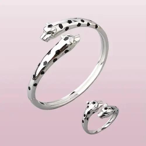 Taille 17 cm mince lisse Double noir léopard manchette Bracelets Bracelets panthère ensemble de bijoux pour les femmes cadeaux de fête