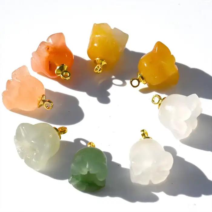 Pierre naturelle sculptée fleur bourgeon jaune Jade fil d'or cloche orchidée Han blanc Jade bijoux à bricoler soi-même accessoires perles en vrac