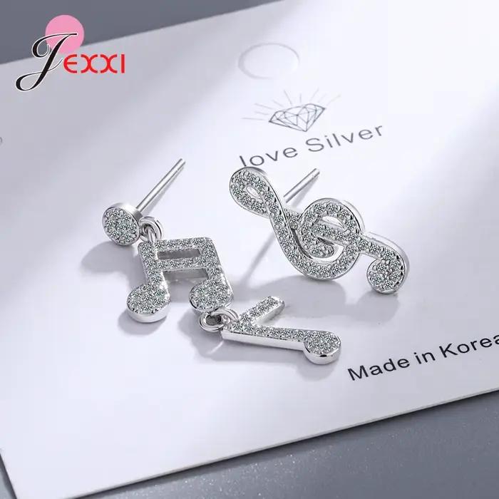 Boucles d'oreilles asymétriques en Zircon pour femmes, tendance, Design de Note de musique, breloques brillantes, belle fille, bijoux de fête mignons