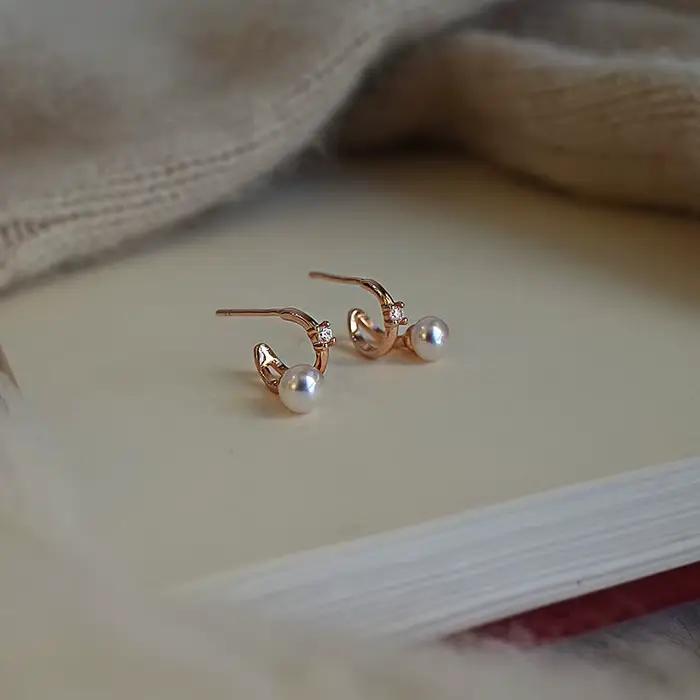 ANENJERY – boucles d'oreilles en perles de Zircon pour femmes, lignes torsadées, Vintage, Design de Niche française, bijoux simples, cadeaux, vente en gros