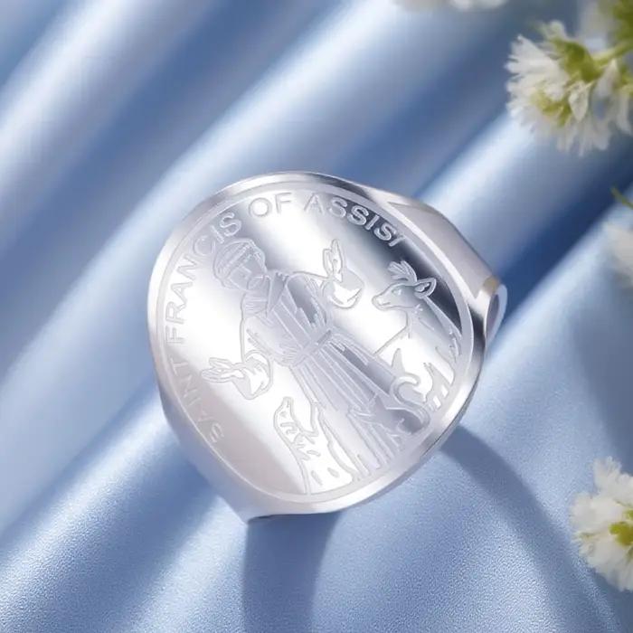 Dawapara Saint François d'Assisi Bague Réglable Patron Catholique Saint Animal Advocate Cadeaux Bijoux en Acier Inoxydable