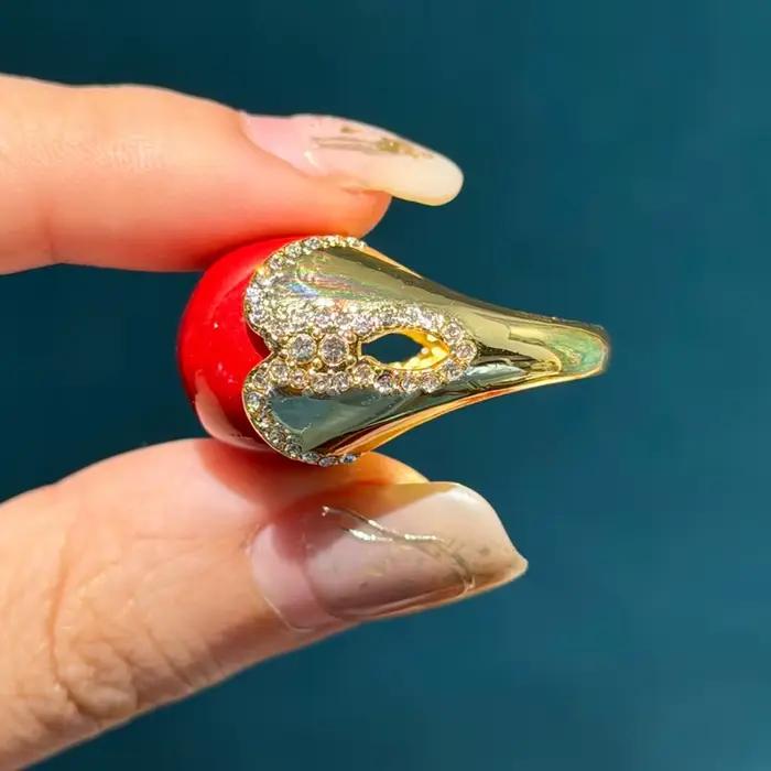 Bagues ovales vintage en agate rouge pour femme, bijoux de luxe Art Déco avec strass couleur or, marque de mode pour filles, cadeau de haute qualité pour fête