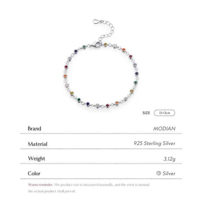 MODIAN bohême Style chaîne à breloques Bracelet pour femmes réel 925 en argent Sterling couleur arc-en-ciel CZ femme mode bijoux accessoire