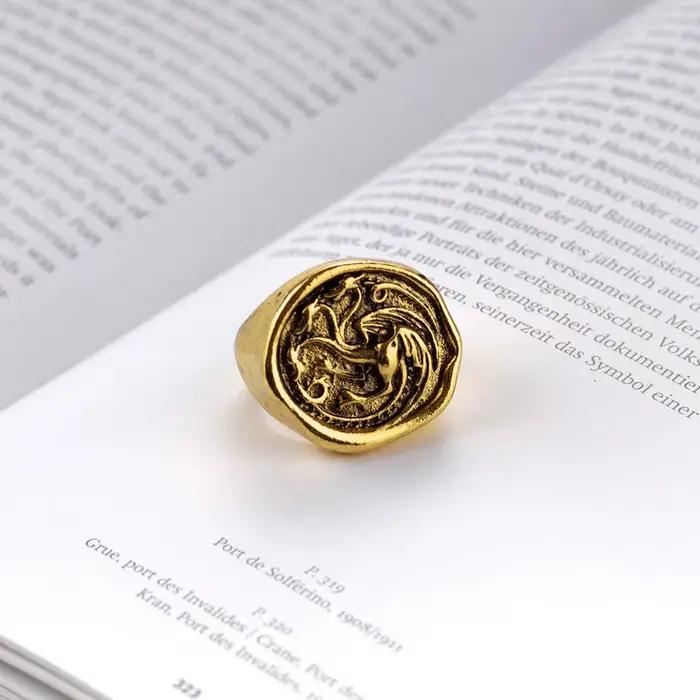 Dragon House TargarFP Ring Cosplay, Dragon à trois têtes, Alliage d'or, Bagues en métal, Bijoux, Accessoires de costume de fête