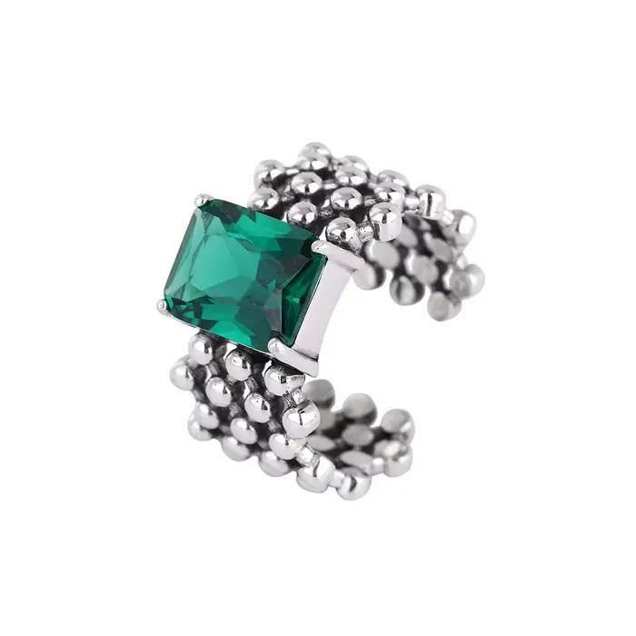 Bague en argent regardé 925 avec pierre verte unique pour femme, bijoux ouverts au doigt, bague vintage faite à la main, allergie pour fête, cadeau d'anniversaire