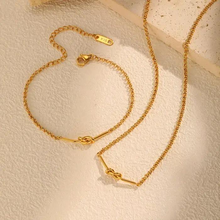 Collier de chaîne à maillons à nœud minimaliste pour femmes, Bracelet de collier en acier inoxydable plaqué or, cadeau de bijoux Chic et étanche