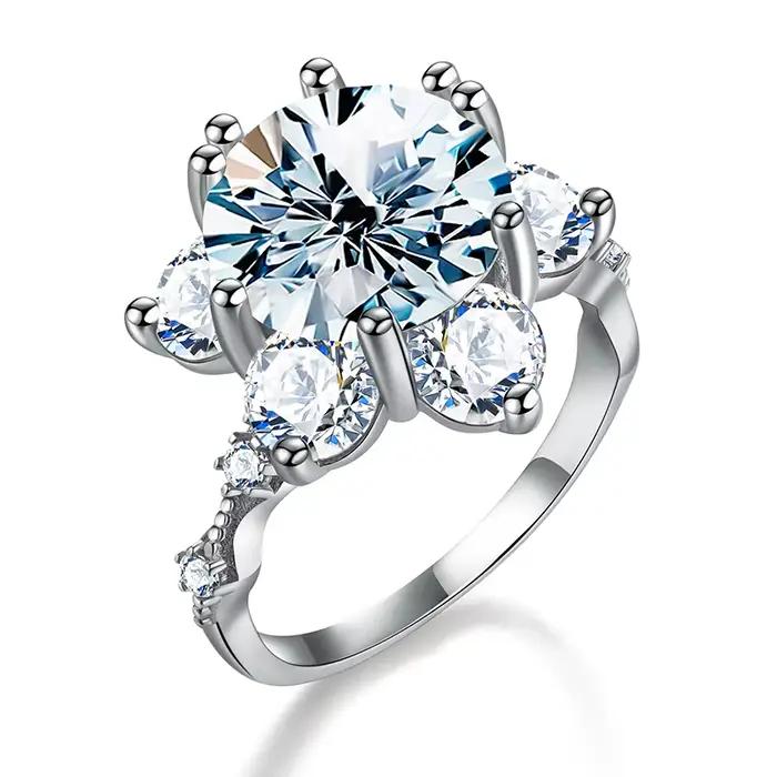 Bague classique en forme de tournesol en moissanite véritable 100% 5 carats pour femme, cadeau en argent sterling 925, bijoux fins de luxe pour mariage