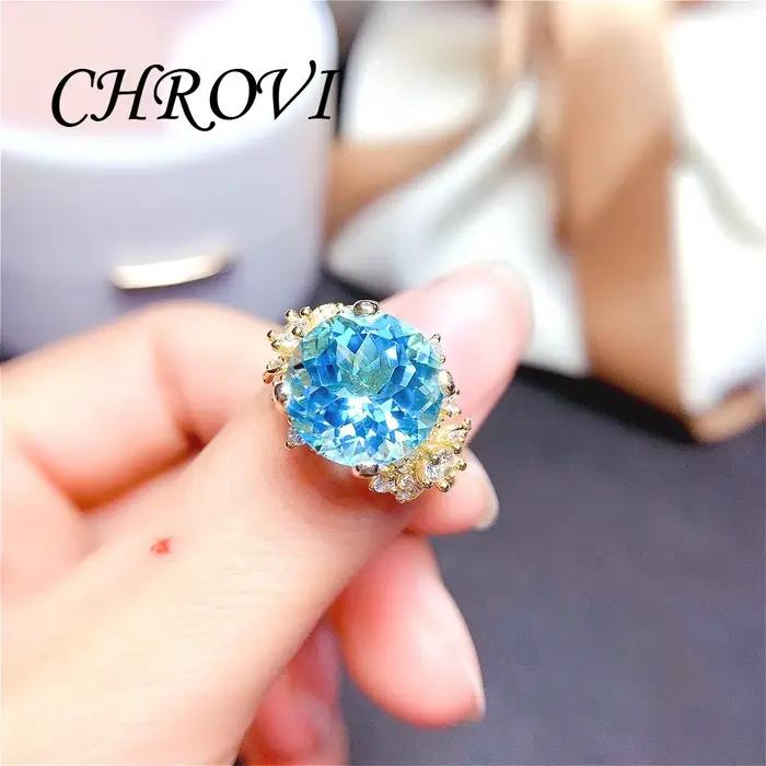Bague pour femme en argent sterling 925 exquis, incrustée de saphir bleu ciel 18 carats, avec pierres précieuses colorées, bague simple