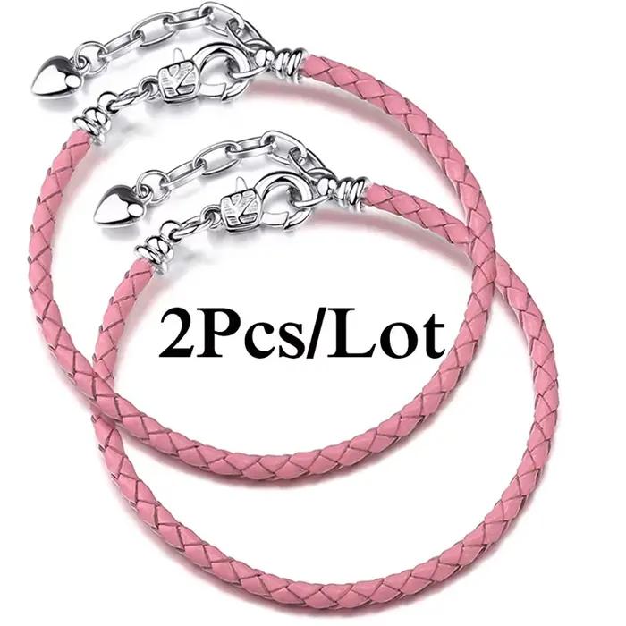 Bracelets en chaîne en cuir pour hommes et femmes, 2 pièces/lot, offre spéciale, adaptés aux perles faites à la main, Bracelet à breloques, bijoux pour Couples, vente en gros