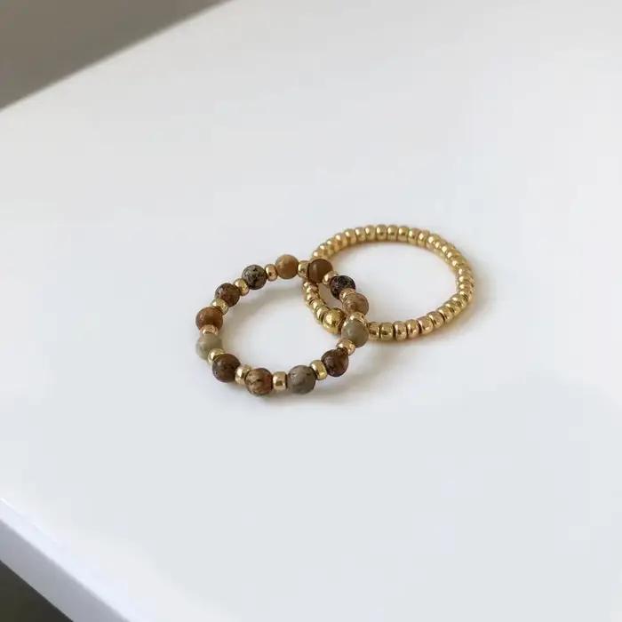 Bague bohème en pierre naturelle pour femmes, nouvelle mode, Tourmaline colorée, Zircon, fait à la main, anneau de fête, en acier inoxydable, vente en gros
