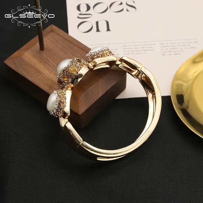 GLSEEVO – Bracelet en perles baroques naturelles pour femmes, incrusté de strass, exquise, personnalité de la mode, bijoux de fête de luxe pour dames