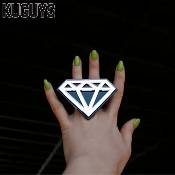 KUGUYS-Bague Géométrique Or et Argent pour Femme, Bijoux en Acrylique, Hyperbole, Hip Hop, Grands Accessoires pour Grands Doigts