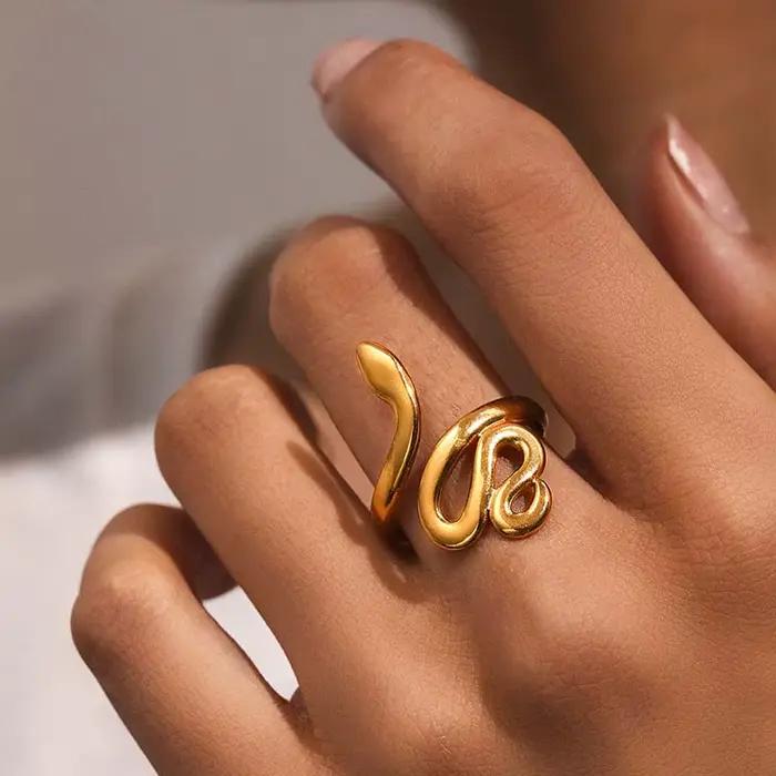 Bagues serpent en acier inoxydable pour femmes et hommes, couleur or, anneau ouvert et réglable, Vintage, gothique, esthétique, bijoux cadeaux anillos mujer