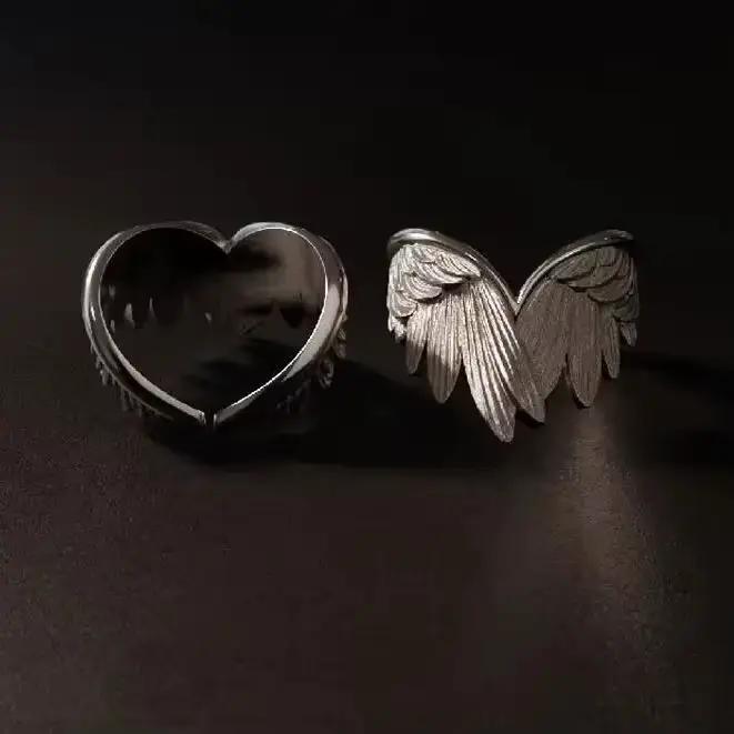 Bague ailes d'ange rétro pour femmes, couleur argent, Punk gothique, anneau ouvert réglable, bijoux unisexe, accessoires cadeaux, vente en gros