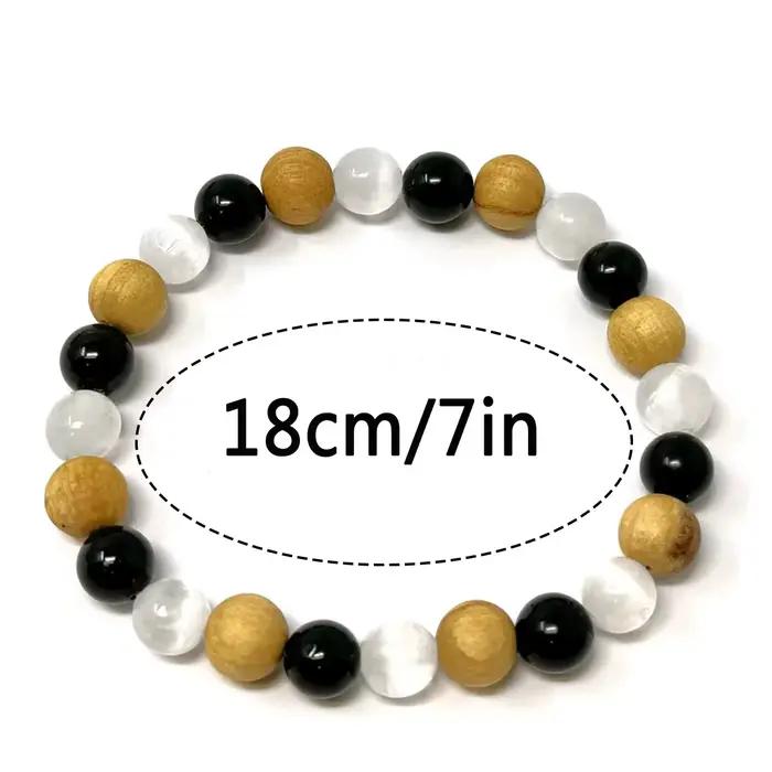 Bracelet de purification du corps en cristal de 8 mm avec sélénite, tourmaline noire et Palo Santo pour améliorer le mouvement et l'énergie
