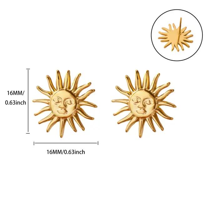 Boucles d'oreilles Punk en acier inoxydable pour femmes, plaqué or, géométrique, visage de soleil, esthétique de mariage, bijoux imperméables, cadeau