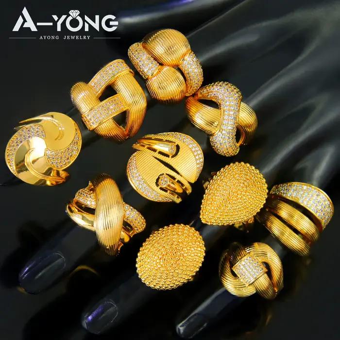 Bagues Chunky de Luxe Hip Hop de Dubaï Plaqué Or 21 carats, Mode Moyen-Orientale, Zirconium, Style Punk, Bijoux pour Femme, Cadeaux pour Mariage et Fête