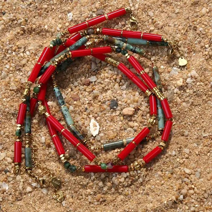 Collier de mode personnalisé populaire européen et américain, accessoires en acier inoxydable, pierre africaine naturelle