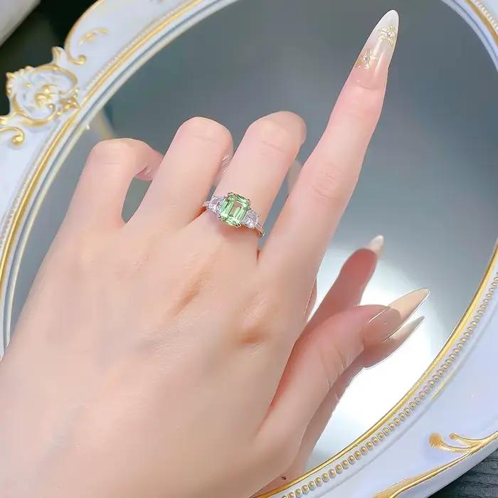 Wong Rain – bague en argent sterling 100% 925, coupe coussin, 7x9 MM, saphir de laboratoire, tourmaline, diamants à haute teneur en carbone, bijoux fins