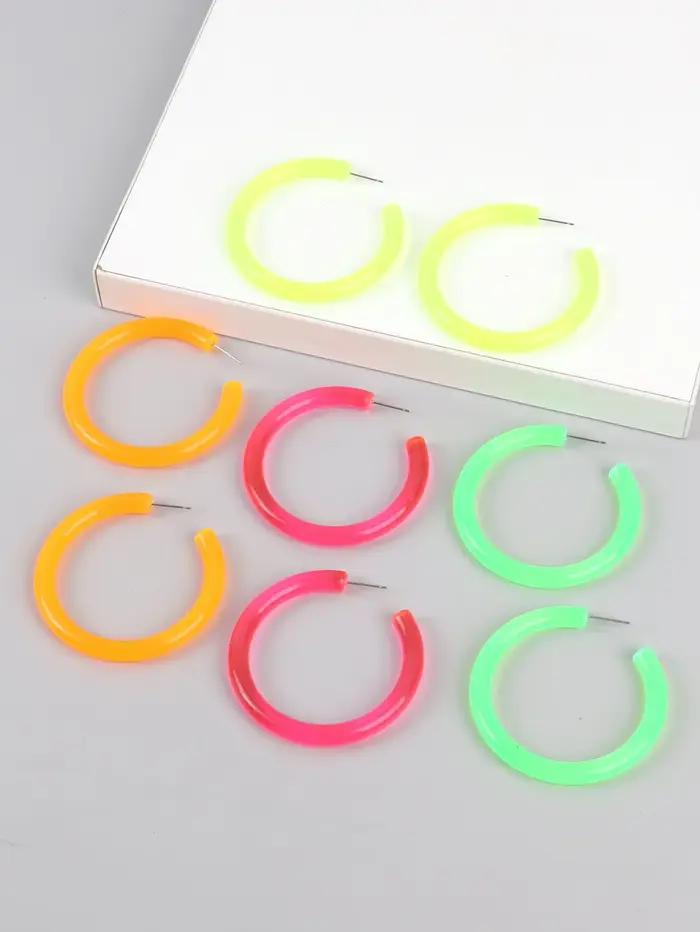 4 paires/ensemble couleur néon acrylique boucles d'oreilles ensemble pour femmes Rock Punk Fluorescent grands cerceaux ronds boucle d'oreille bijoux de fête cadeaux