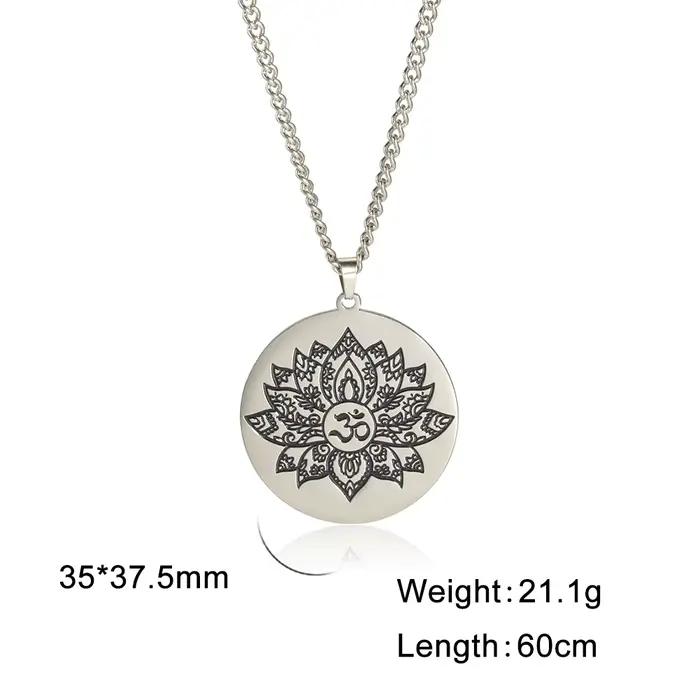 EUEAVAN Collier Pendentif Fleur de Lotus Om Vintage, Colliers Bouddhistes Hindous Aum Ohm, Amulette Porte-Bonheur, Bijoux de Mode pour Hommes