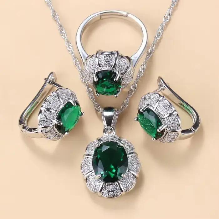 Nouvel ensemble de bijoux 3 pièces en zircon cubique bleu 2026 pour femme, collier, boucles d'oreilles et bague en argent 925, cadeau idéal pour mariage et fête nuptiale