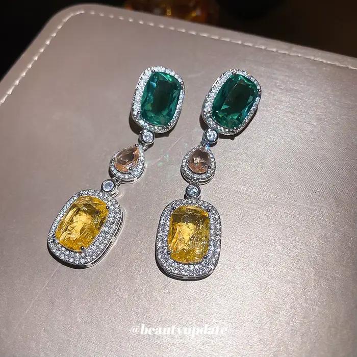 Boucles d'oreilles de luxe haut de gamme, design rétro élégant, style Hong Kong, en topaze et zircon, sans pendentifs