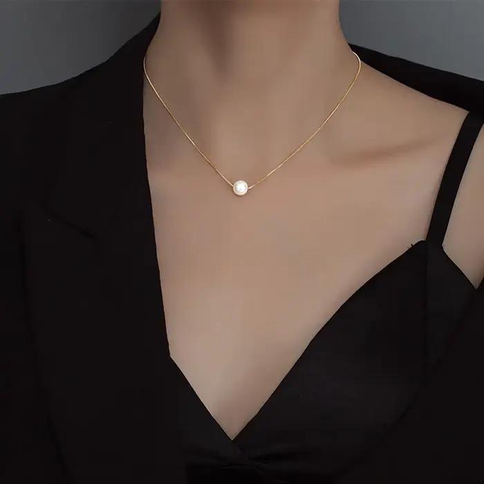 Collier de luxe en argent Sterling 925 pour femmes, pendentif en nacre blanche, 6MM 8MM 10MM, accessoires de bijoux de mariage