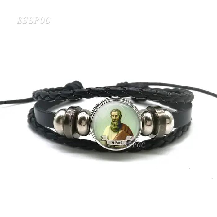 Saint-Bracelet en cuir noir pour homme et femme, Saint-valentin, bijou religieux, donne de l'amour à votre vie, cadeau