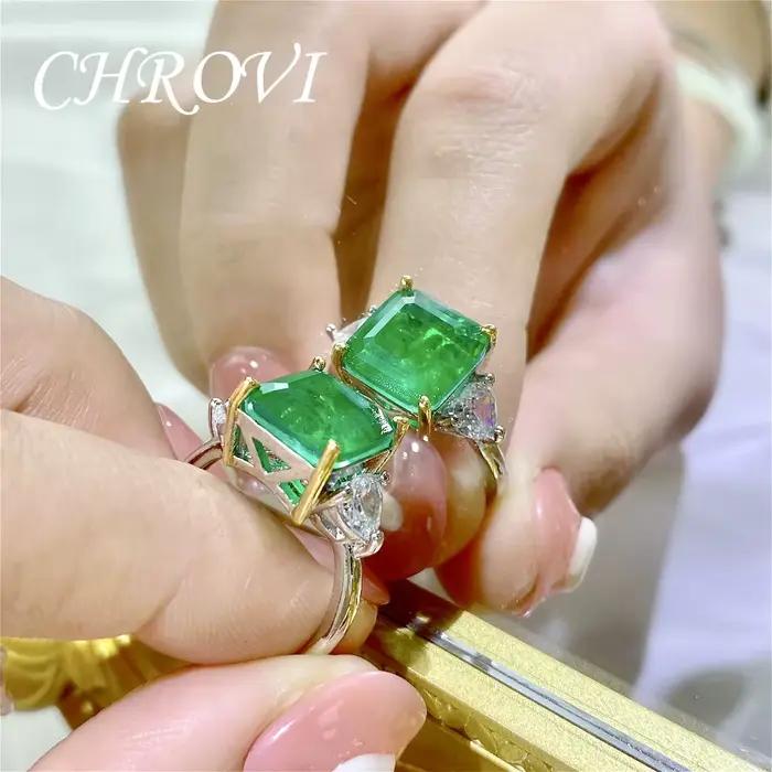 Bague en argent sterling 925 avec pierre verte, bague simple pour femme en diamant vert princesse bicolore