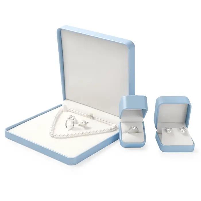 Oirlv Boîte à bijoux bleue de qualité supérieure avec doublure en velours pour colliers/bagues/boucles d'oreilles, organisée pour les familles et les bijoutiers