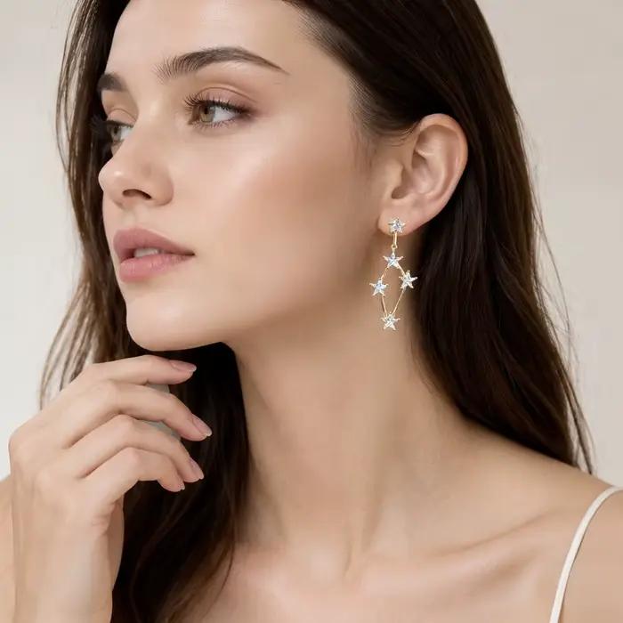 Boucles d'oreilles étoiles oniriques dorées, bijoux fins pour femmes, tout nouveau cadeau d'été en argent Sterling 925