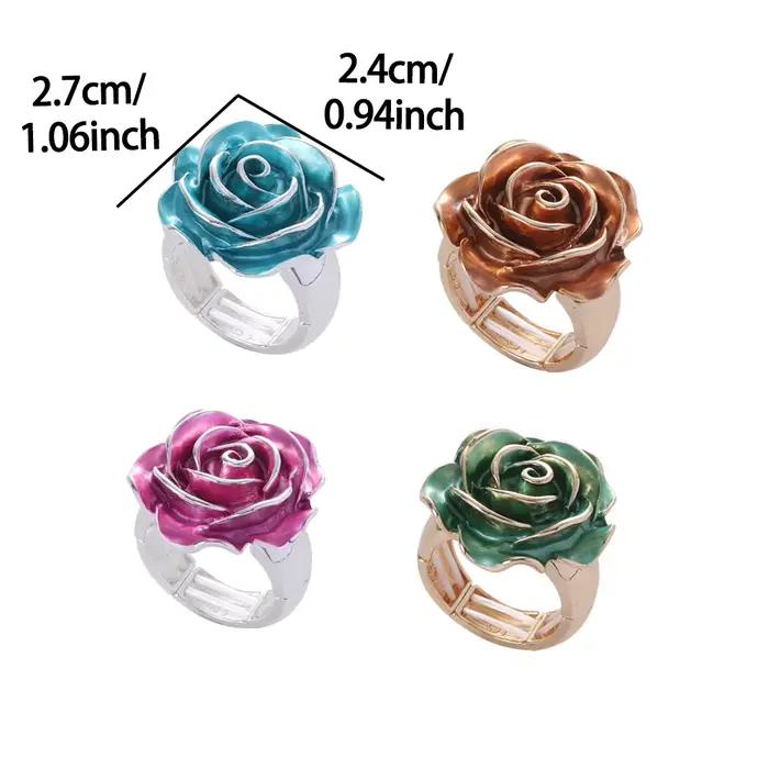 Cring Coco Rose Bague en Émail pour Femme, Breloque Élégante, Plante Réglable, Bijoux à la Mode, Cadeau de Noël