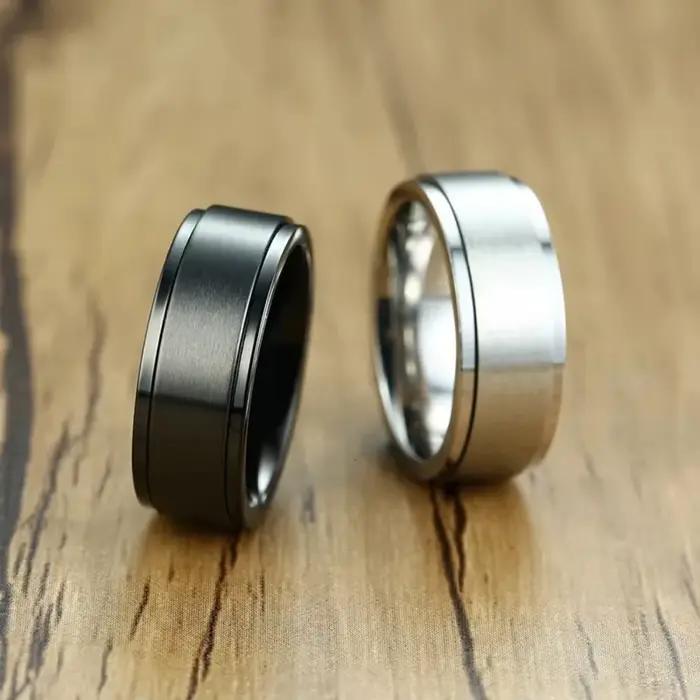 Bague anti-stress rotative brossée mate double couche unisexe, bijou de mode pour soulager le stress
