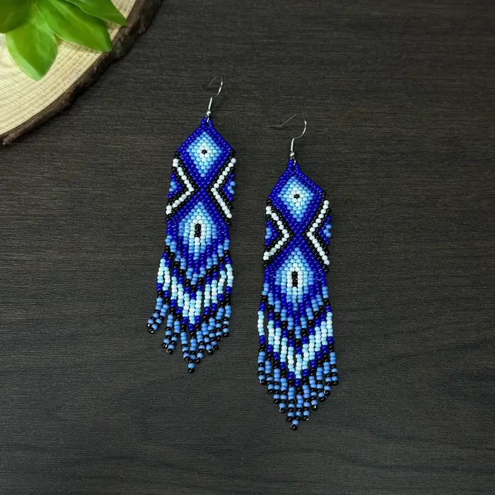 Boucles d'oreilles à perles de verre faites à la main, longues franges perlées, colorées, style ethnique, bijoux vintage, boucles d'oreilles de festival